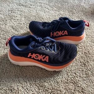 Hoka One One Blue and Orange Athletic Shoes with Chunky Cushioning
